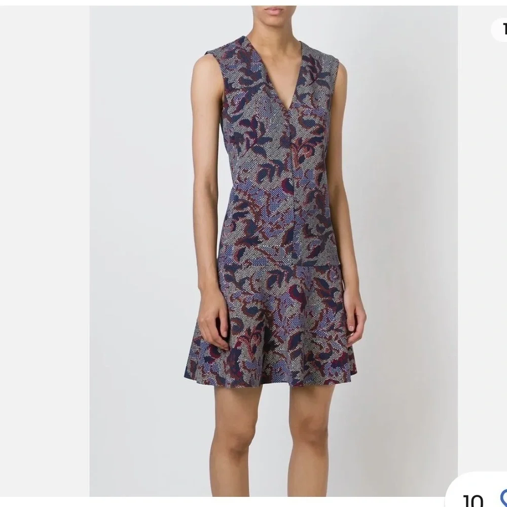 Tory Burch Calico Pixelated‎ Blue Neutral V-Neck Floral Fit n’ Flare Dress Sz XS